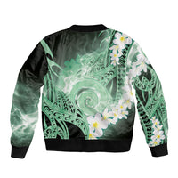 Piko Hawaiian Bomber Jacket Green Galaxy Spiral Plumeria Tribal Patterns