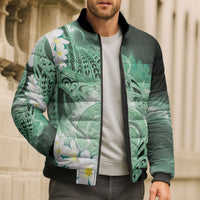 Piko Hawaiian Bomber Puffer Jacket Green Galaxy Spiral Plumeria Tribal Patterns