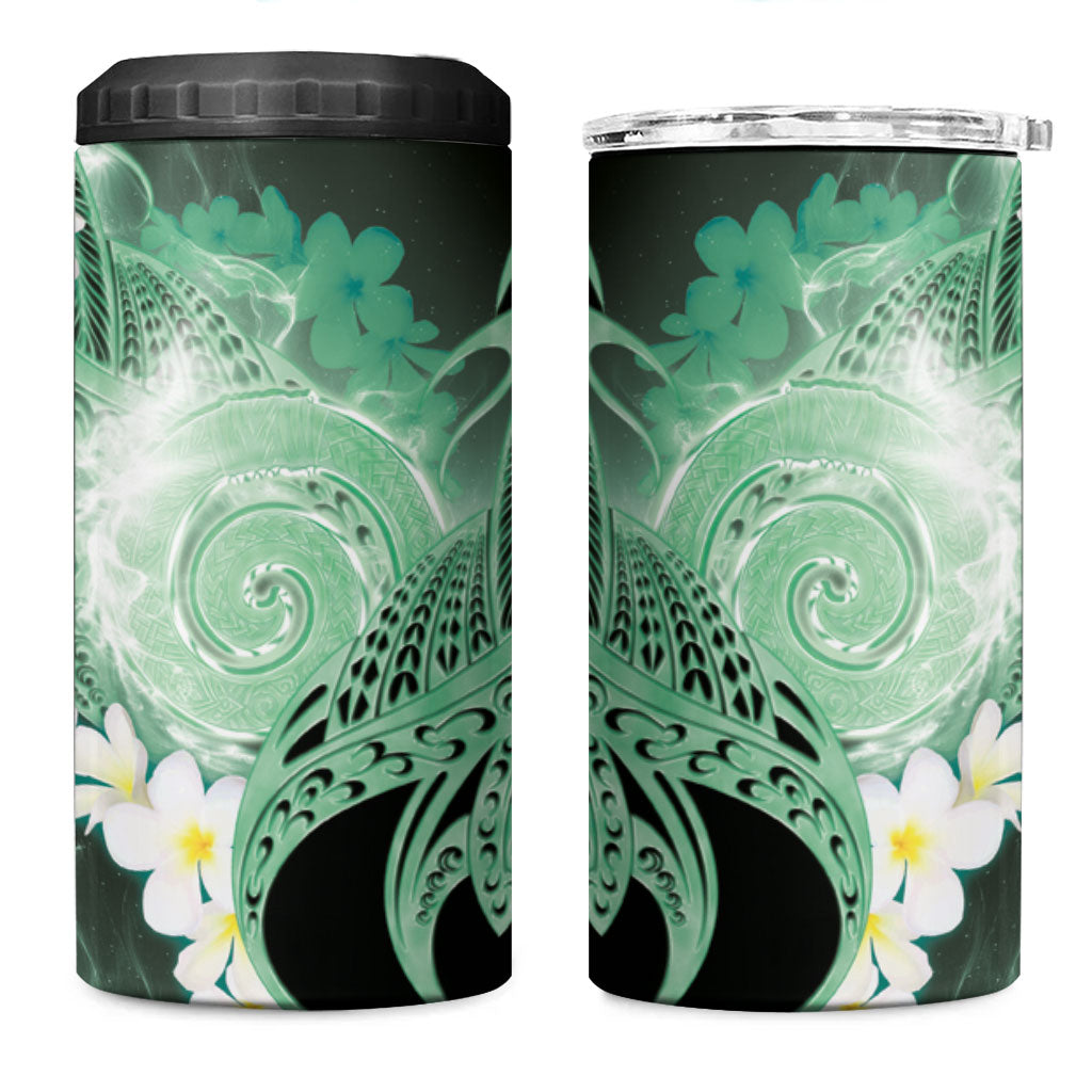 Piko Hawaiian 4 in 1 Can Cooler Tumbler Green Galaxy Spiral Plumeria Tribal Patterns