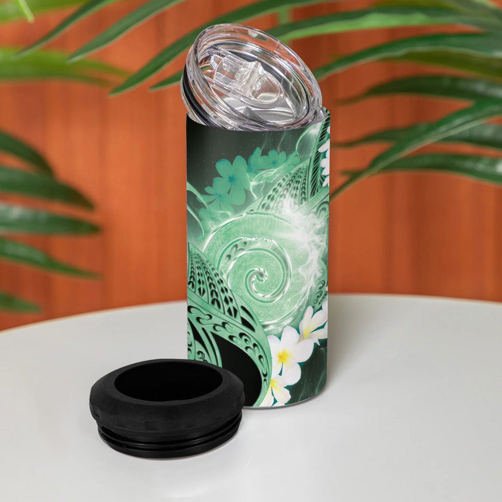 Piko Hawaiian 4 in 1 Can Cooler Tumbler Green Galaxy Spiral Plumeria Tribal Patterns