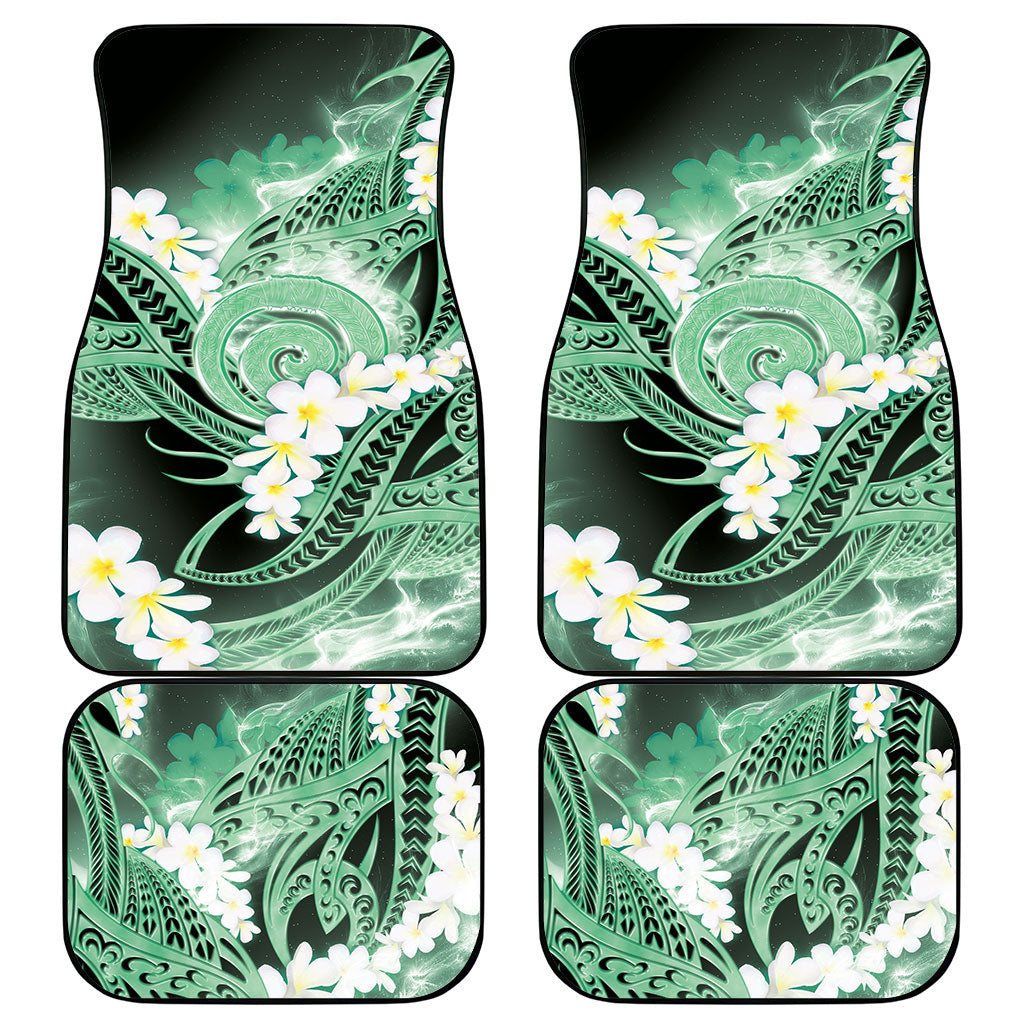 Piko Hawaiian Car Mats Green Galaxy Spiral Plumeria Tribal Patterns