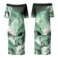 Piko Hawaiian Couples Matching Puletasi and Hawaiian Shirt Green Galaxy Spiral Plumeria Tribal Patterns