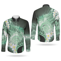 Piko Hawaiian Couples Matching Short Sleeve Bodycon Dress and Long Sleeve Button Shirt Green Galaxy Spiral Plumeria Tribal Patterns