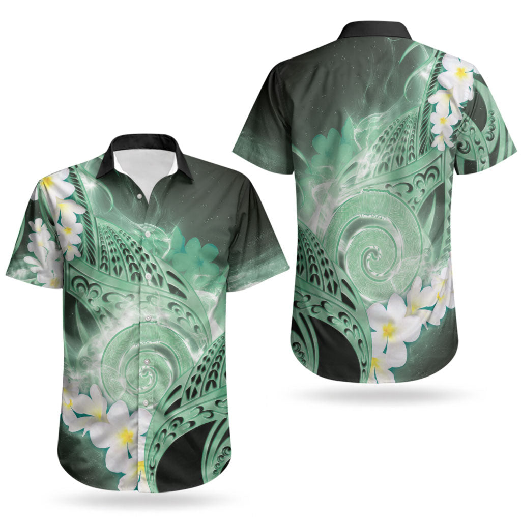 Piko Hawaiian Couples Matching Tank Maxi Dress and Hawaiian Shirt Green Galaxy Spiral Plumeria Tribal Patterns