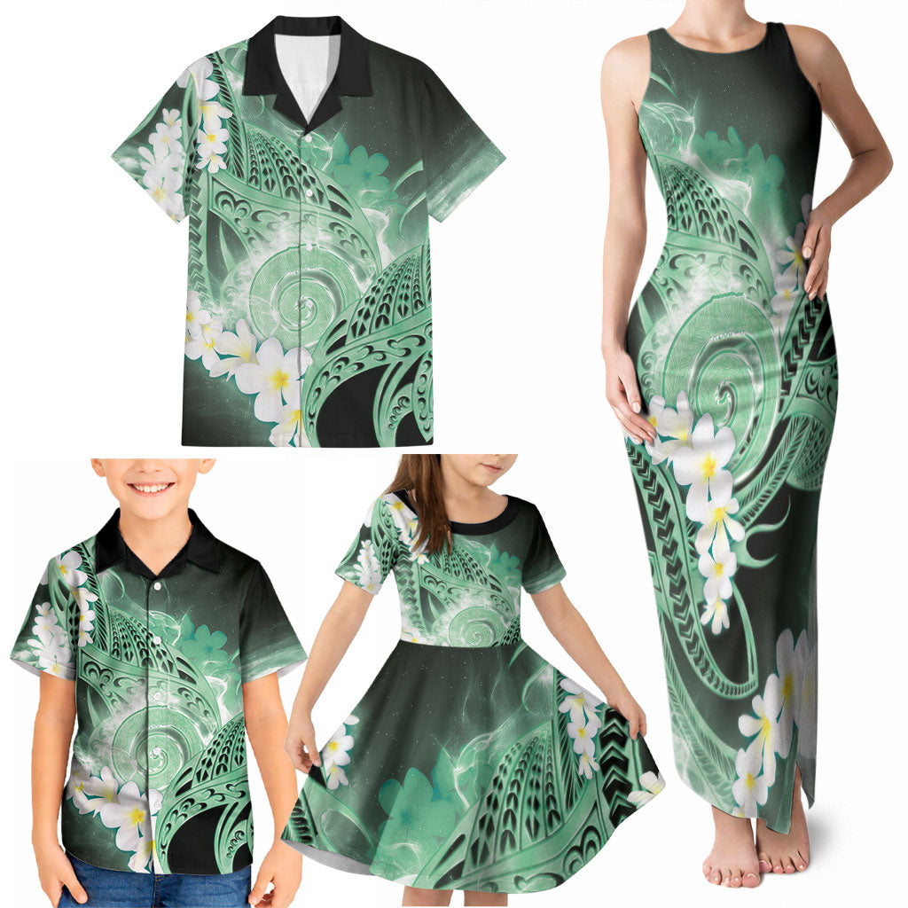 Piko Hawaiian Family Matching Tank Maxi Dress and Hawaiian Shirt Green Galaxy Spiral Plumeria Tribal Patterns DT05 - Polynesian Pride