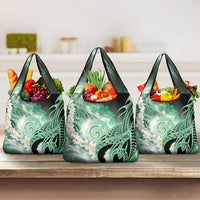 Piko Hawaiian Grocery Bag Green Galaxy Spiral Plumeria Tribal Patterns