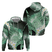 Piko Hawaiian Hoodie Green Galaxy Spiral Plumeria Tribal Patterns