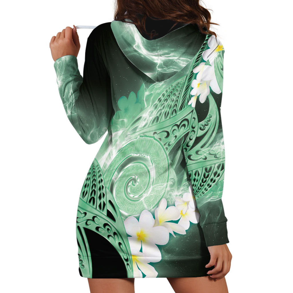 Piko Hawaiian Hoodie Dress Green Galaxy Spiral Plumeria Tribal Patterns