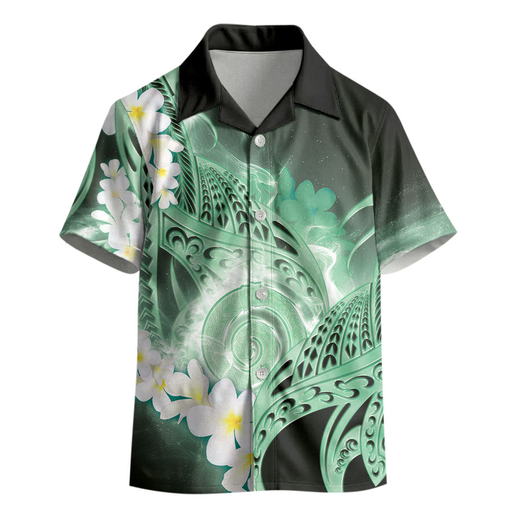 Piko Hawaiian Kid Hawaiian Shirt Green Galaxy Spiral Plumeria Tribal Patterns