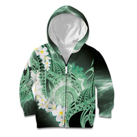 Piko Hawaiian Kid Hoodie Green Galaxy Spiral Plumeria Tribal Patterns
