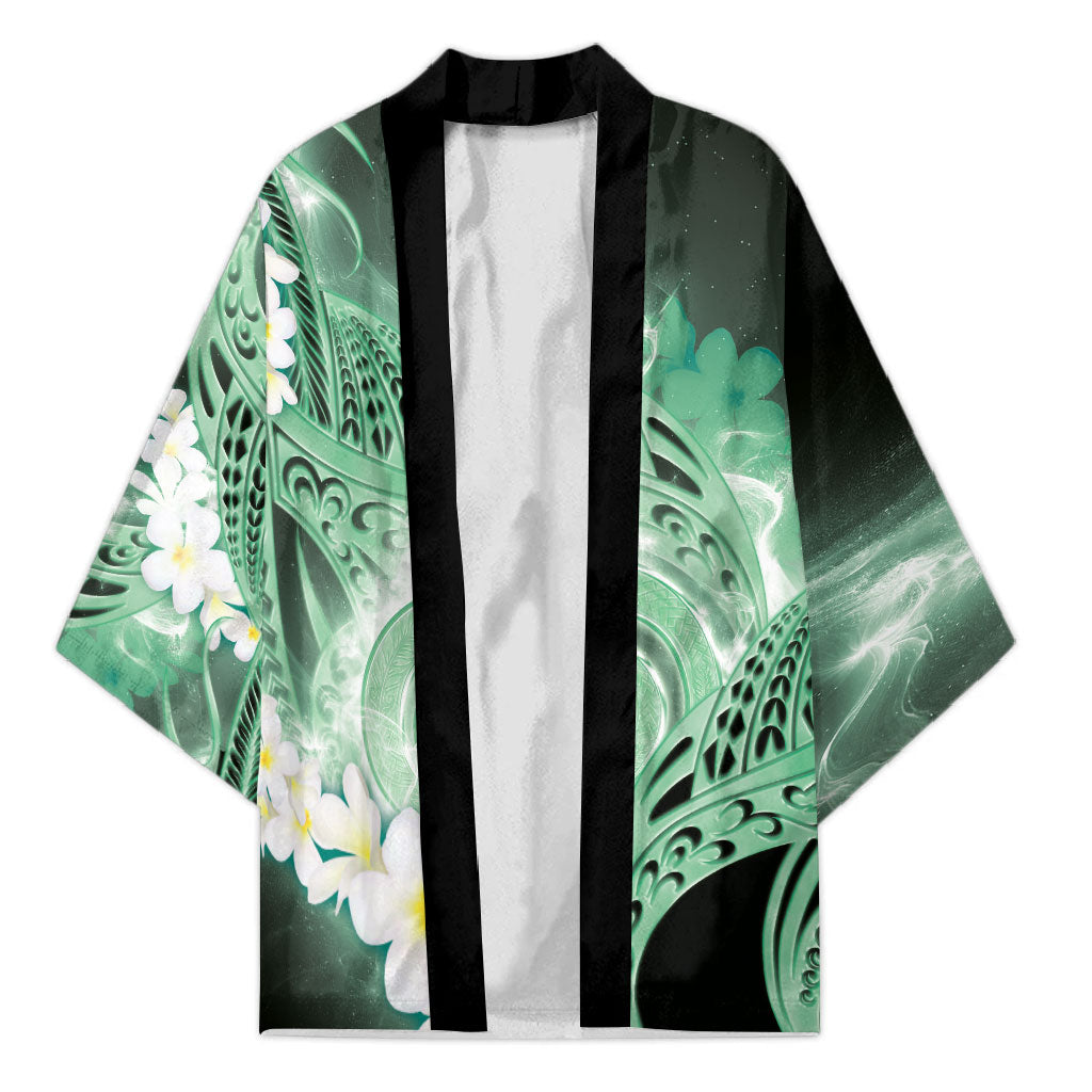 Piko Hawaiian Kimono Green Galaxy Spiral Plumeria Tribal Patterns DT05 Unisex Green - Polynesian Pride