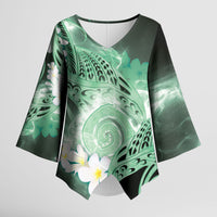 Piko Hawaiian Kimono Sleeve Blouse Green Galaxy Spiral Plumeria Tribal Patterns