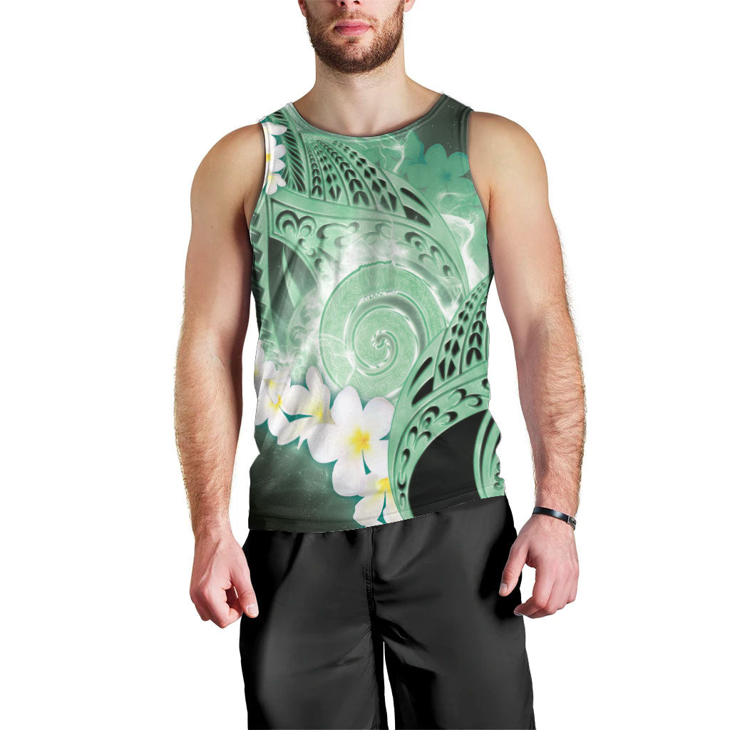 Piko Hawaiian Men Tank Top Green Galaxy Spiral Plumeria Tribal Patterns