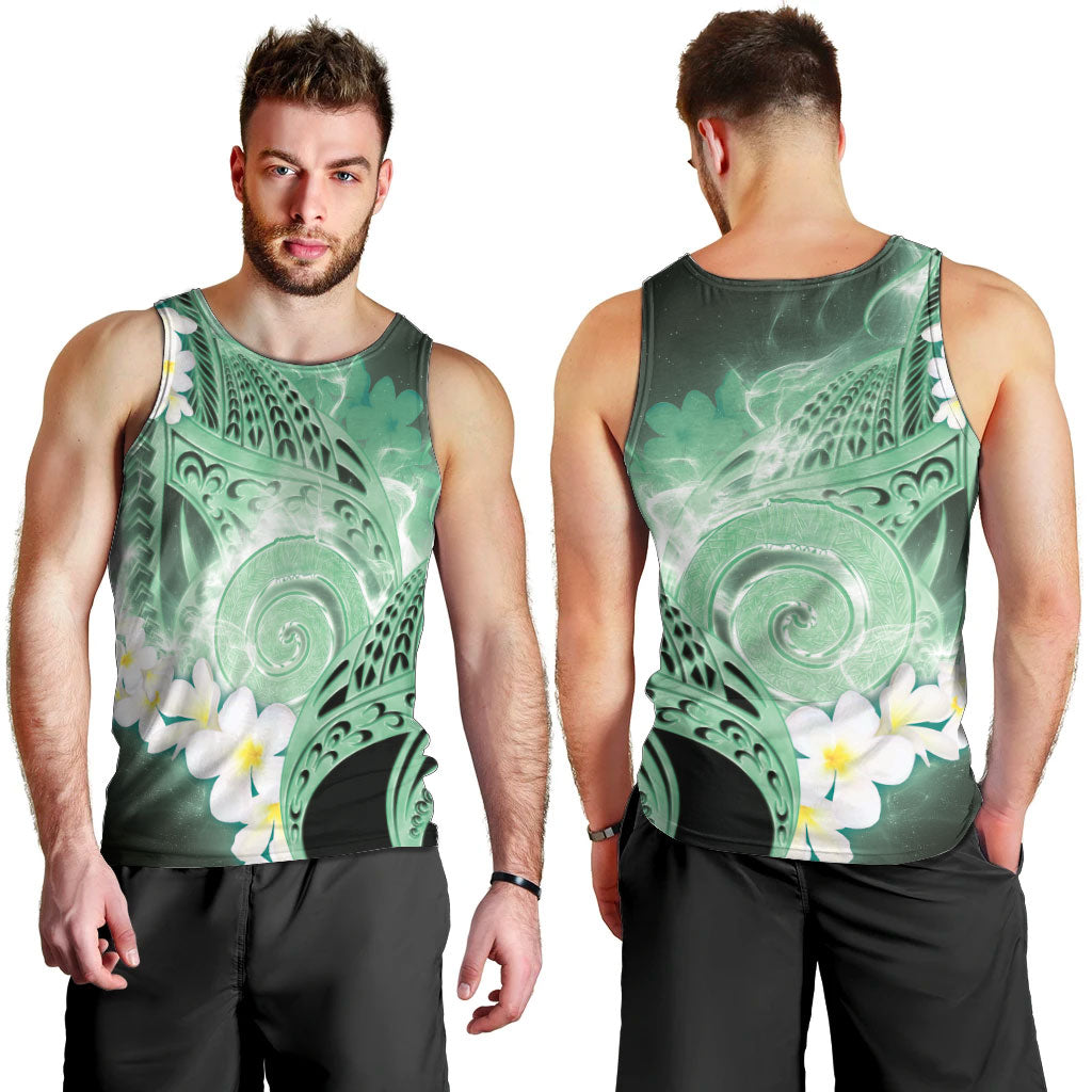 Piko Hawaiian Men Tank Top Green Galaxy Spiral Plumeria Tribal Patterns