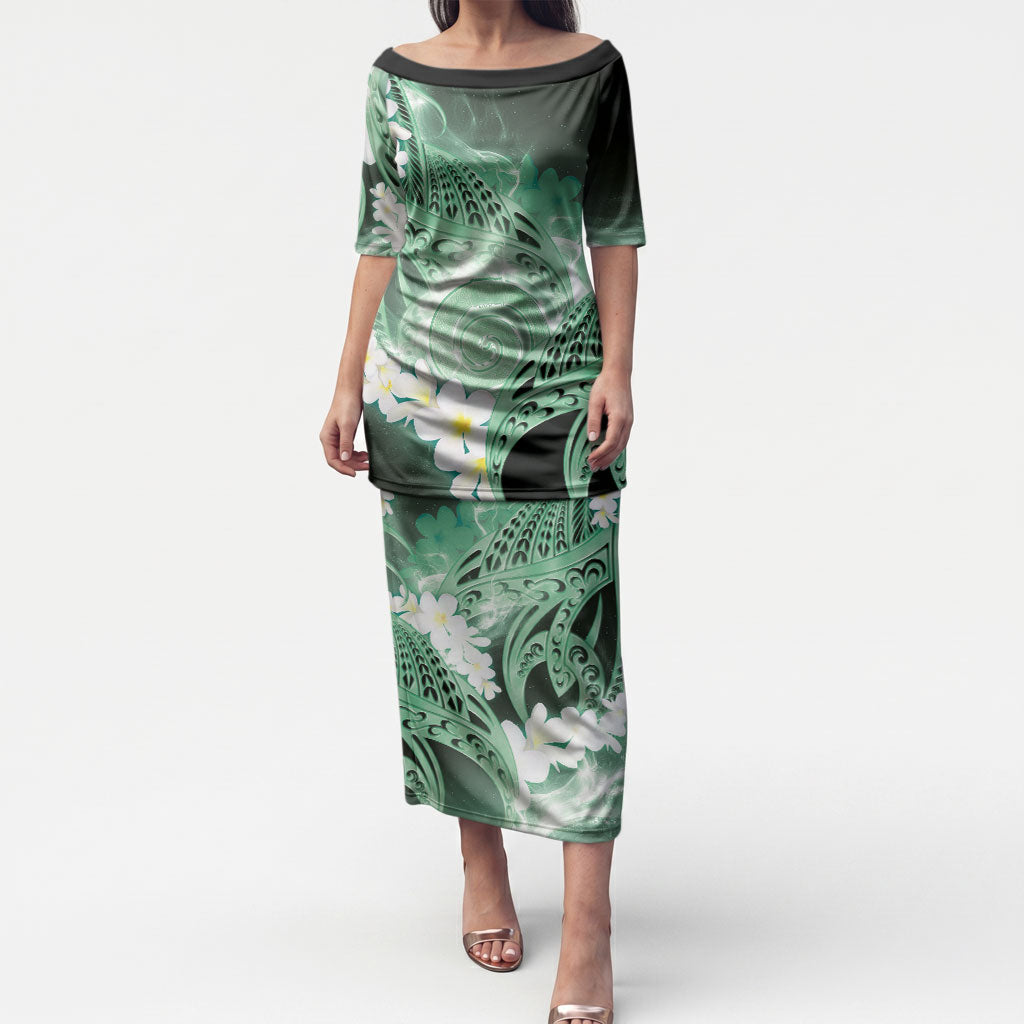 Piko Hawaiian Puletasi Green Galaxy Spiral Plumeria Tribal Patterns