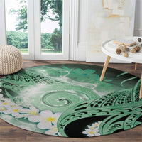 Piko Hawaiian Round Carpet Green Galaxy Spiral Plumeria Tribal Patterns