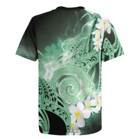 Piko Hawaiian Rugby Jersey Green Galaxy Spiral Plumeria Tribal Patterns