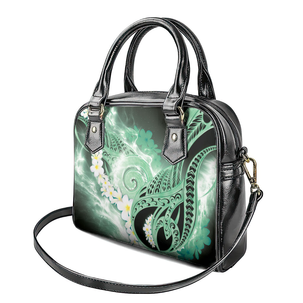 Piko Hawaiian Shoulder Handbag Green Galaxy Spiral Plumeria Tribal Patterns