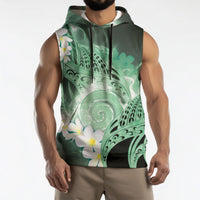 Piko Hawaiian Sleeveless Hoodie Green Galaxy Spiral Plumeria Tribal Patterns