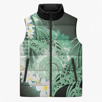 Piko Hawaiian Sleeveless Puffer Jacket Green Galaxy Spiral Plumeria Tribal Patterns