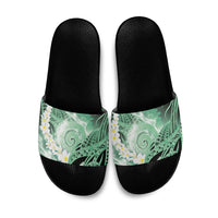 Piko Hawaiian Slide Sandals Green Galaxy Spiral Plumeria Tribal Patterns
