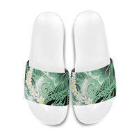 Piko Hawaiian Slide Sandals Green Galaxy Spiral Plumeria Tribal Patterns