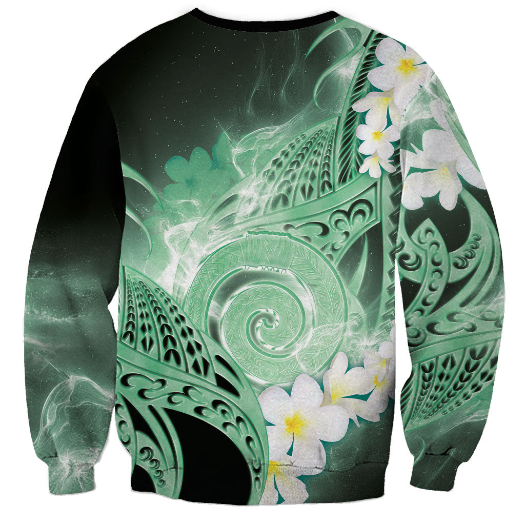 Piko Hawaiian Sweatshirt Green Galaxy Spiral Plumeria Tribal Patterns