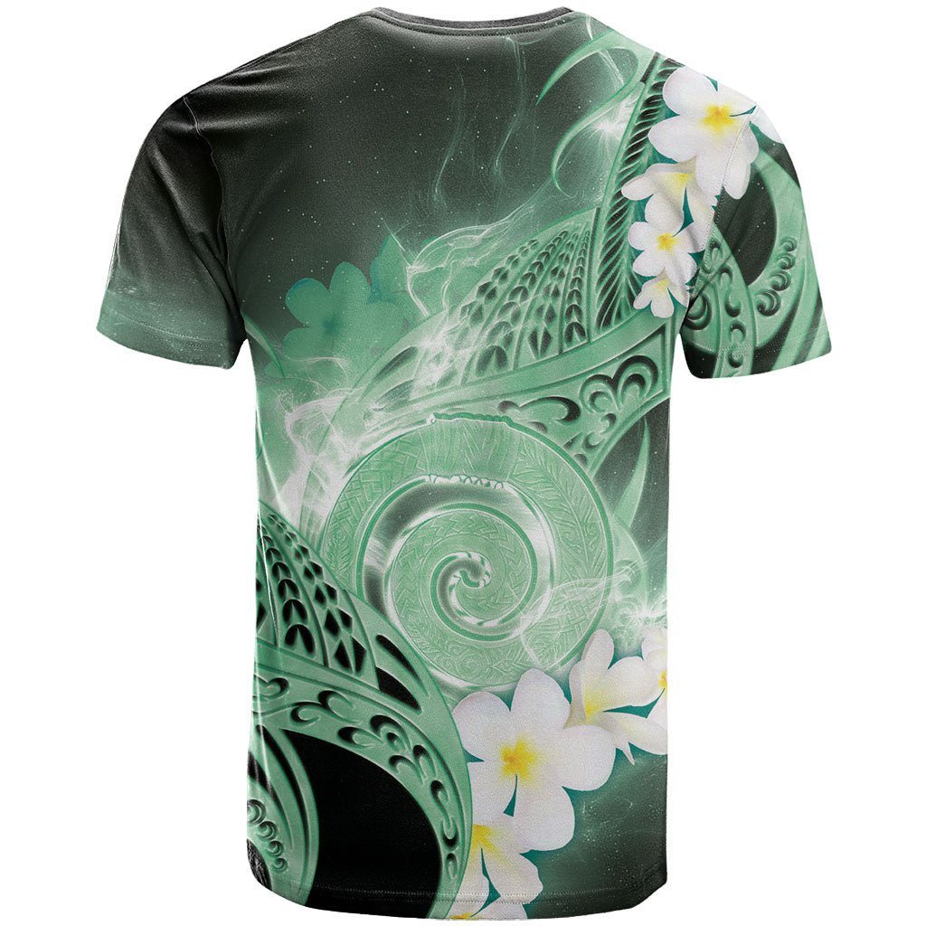 Piko Hawaiian T Shirt Green Galaxy Spiral Plumeria Tribal Patterns