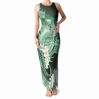 Piko Hawaiian Tank Maxi Dress Green Galaxy Spiral Plumeria Tribal Patterns