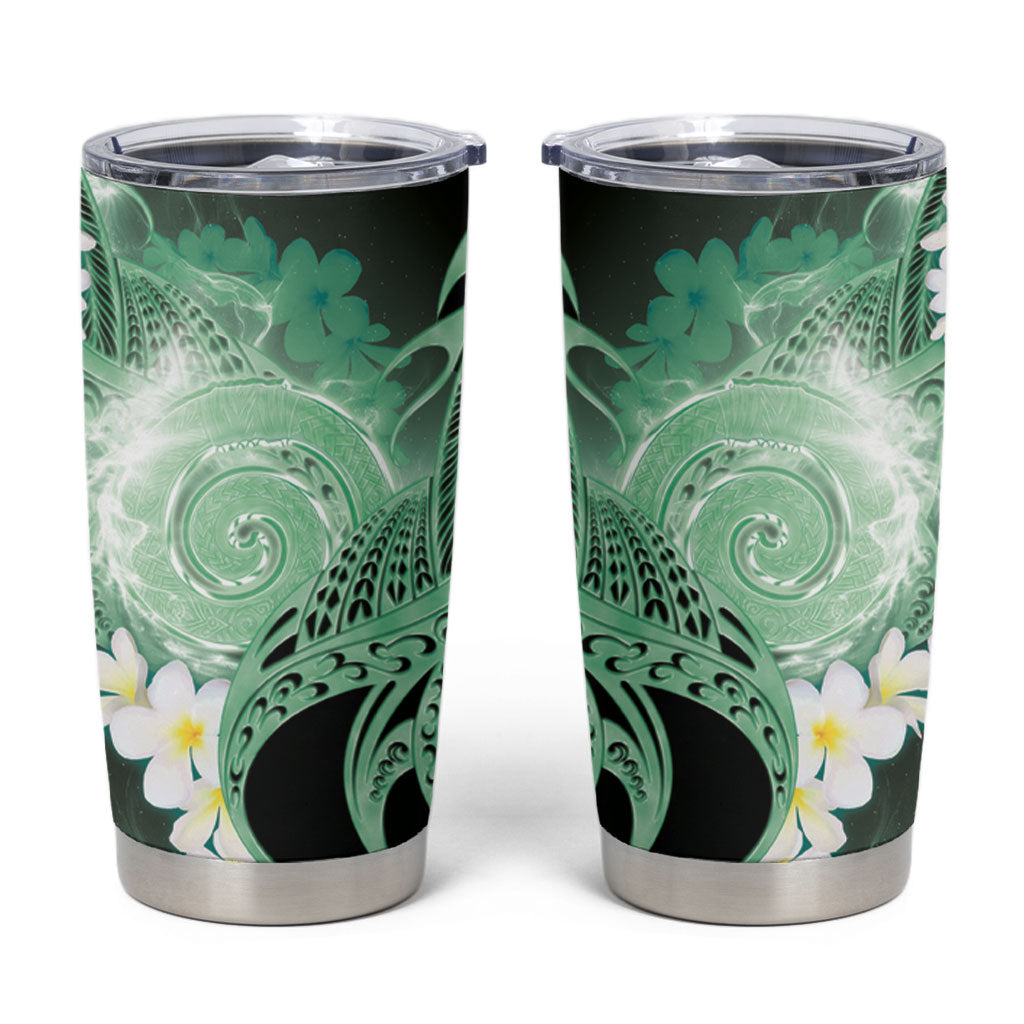 Piko Hawaiian Tumbler Cup Green Galaxy Spiral Plumeria Tribal Patterns
