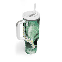 Piko Hawaiian Tumbler With Handle Green Galaxy Spiral Plumeria Tribal Patterns