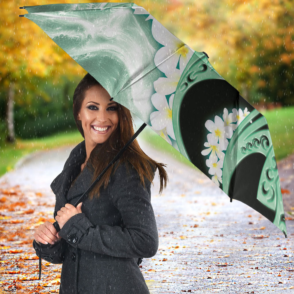 Piko Hawaiian Umbrella Green Galaxy Spiral Plumeria Tribal Patterns