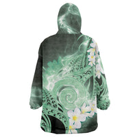 Piko Hawaiian Wearable Blanket Hoodie Green Galaxy Spiral Plumeria Tribal Patterns