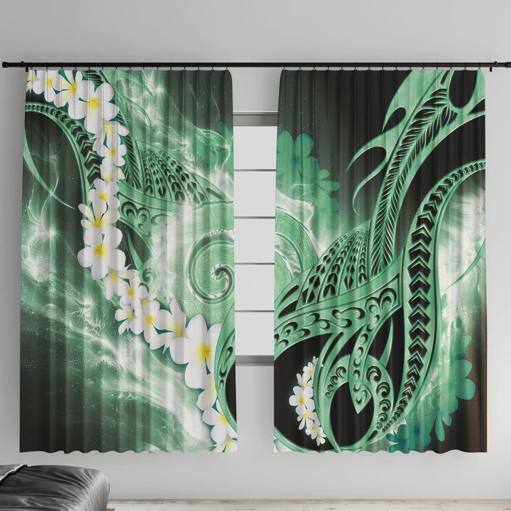 Piko Hawaiian Window Curtain Green Galaxy Spiral Plumeria Tribal Patterns