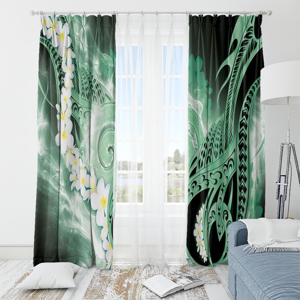 Piko Hawaiian Window Curtain Green Galaxy Spiral Plumeria Tribal Patterns