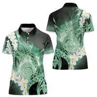 Piko Hawaiian Women Polo Shirt Green Galaxy Spiral Plumeria Tribal Patterns