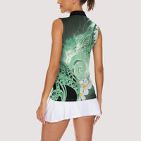 Piko Hawaiian Women Sleeveless Polo Shirt Green Galaxy Spiral Plumeria Tribal Patterns