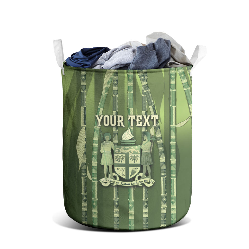 Personalised Fiji Language Week Sugarcane Masi Laundry Basket Green Tapa Tribal Pattern