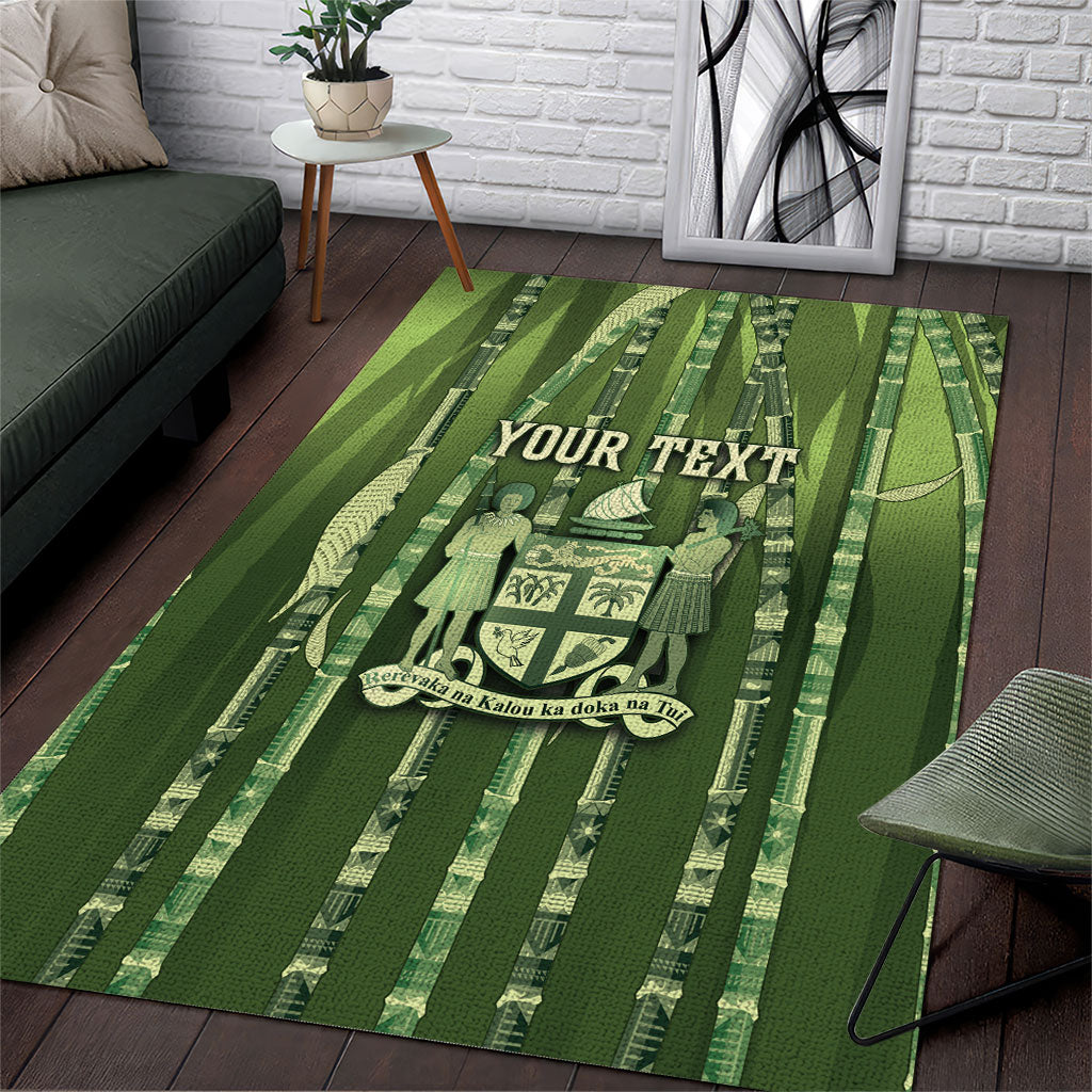 Personalised Fiji Language Week Sugarcane Masi Area Rug Green Tapa Tribal Pattern