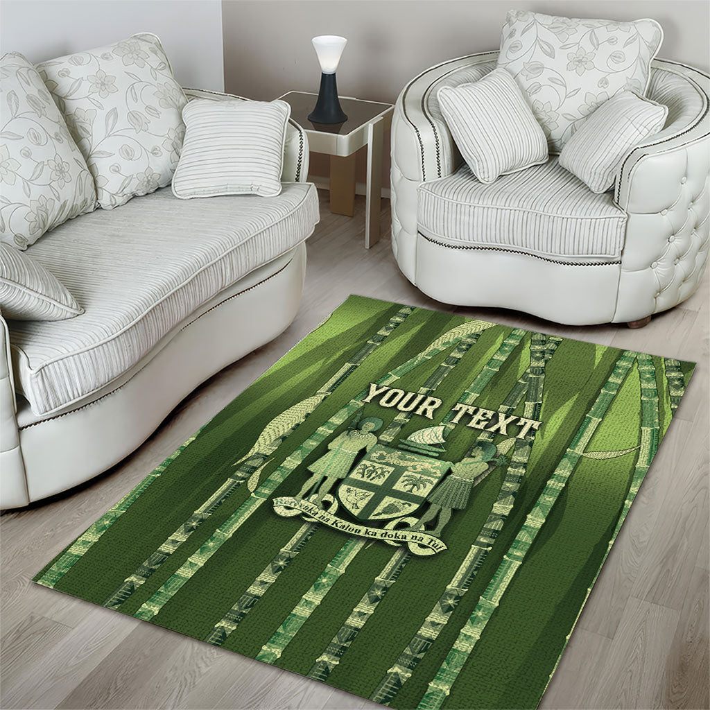 Personalised Fiji Language Week Sugarcane Masi Area Rug Green Tapa Tribal Pattern