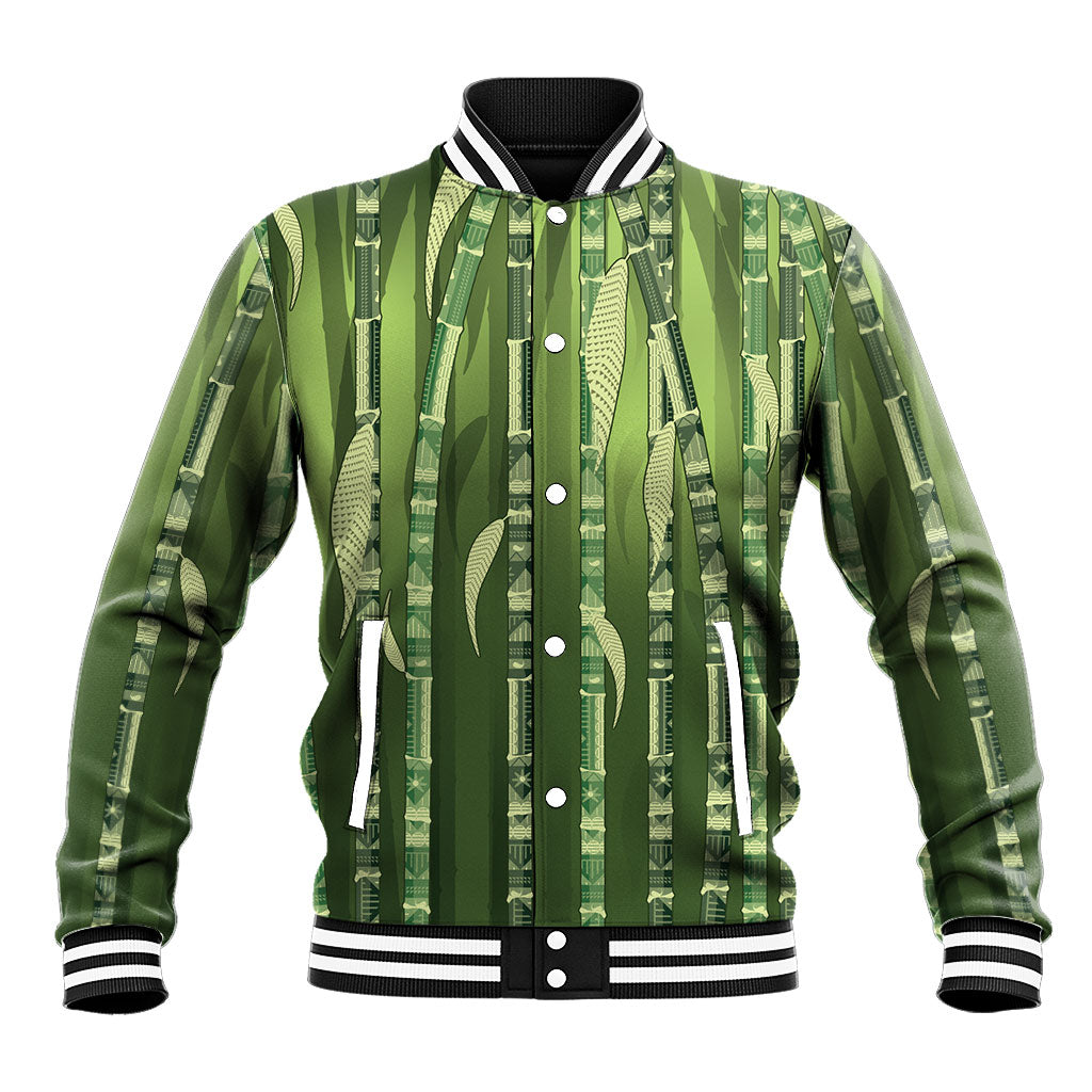 Personalised Fiji Language Week Sugarcane Masi Baseball Jacket Green Tapa Tribal Pattern