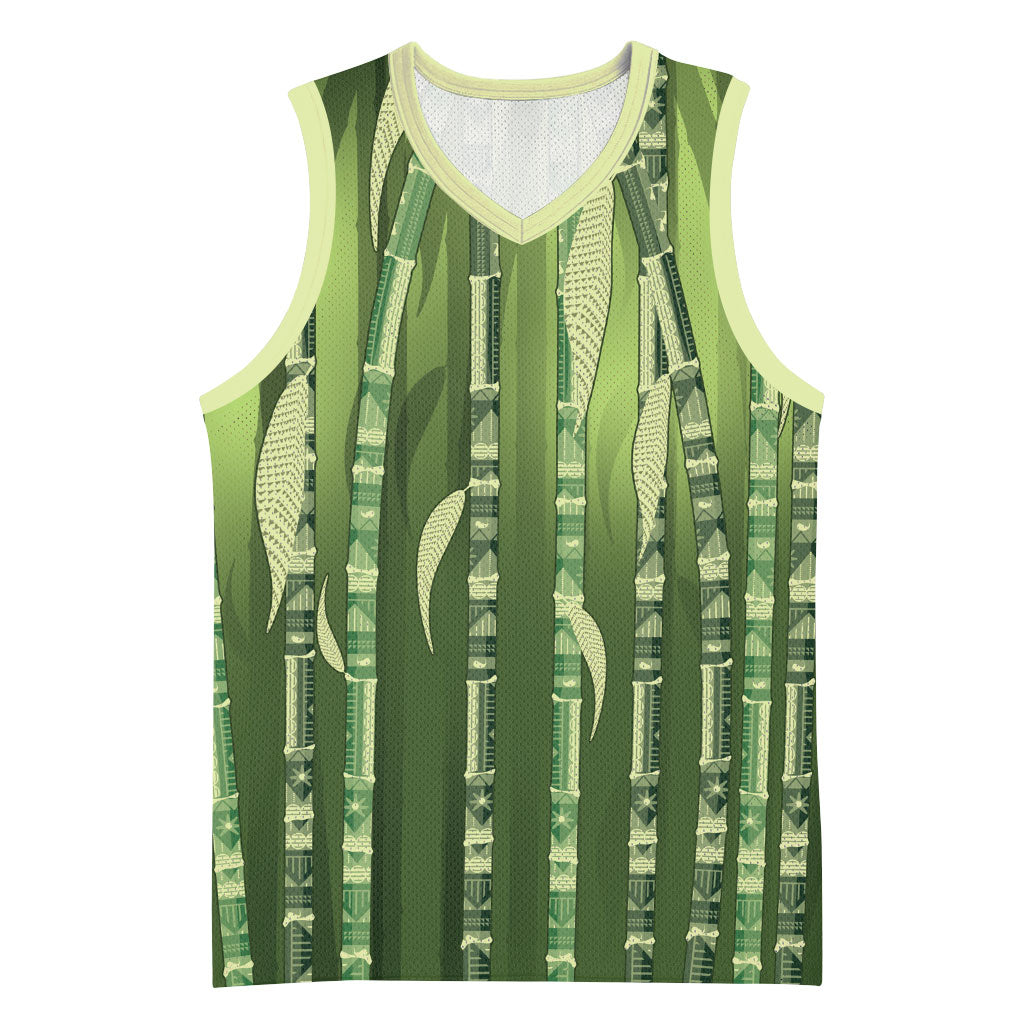 Personalised Fiji Language Week Sugarcane Masi Basketball Jersey Green Tapa Tribal Pattern
