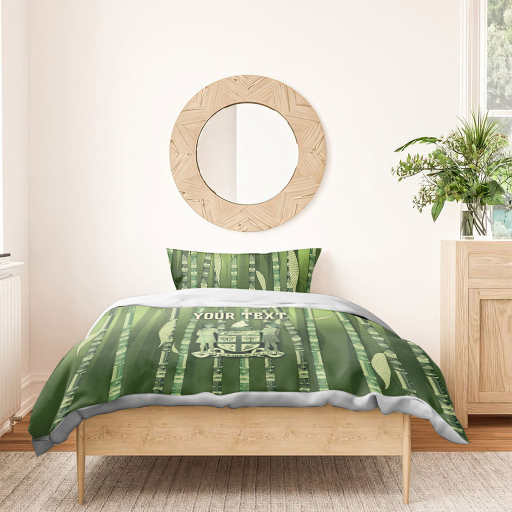 Personalised Fiji Language Week Sugarcane Masi Bedding Set Green Tapa Tribal Pattern