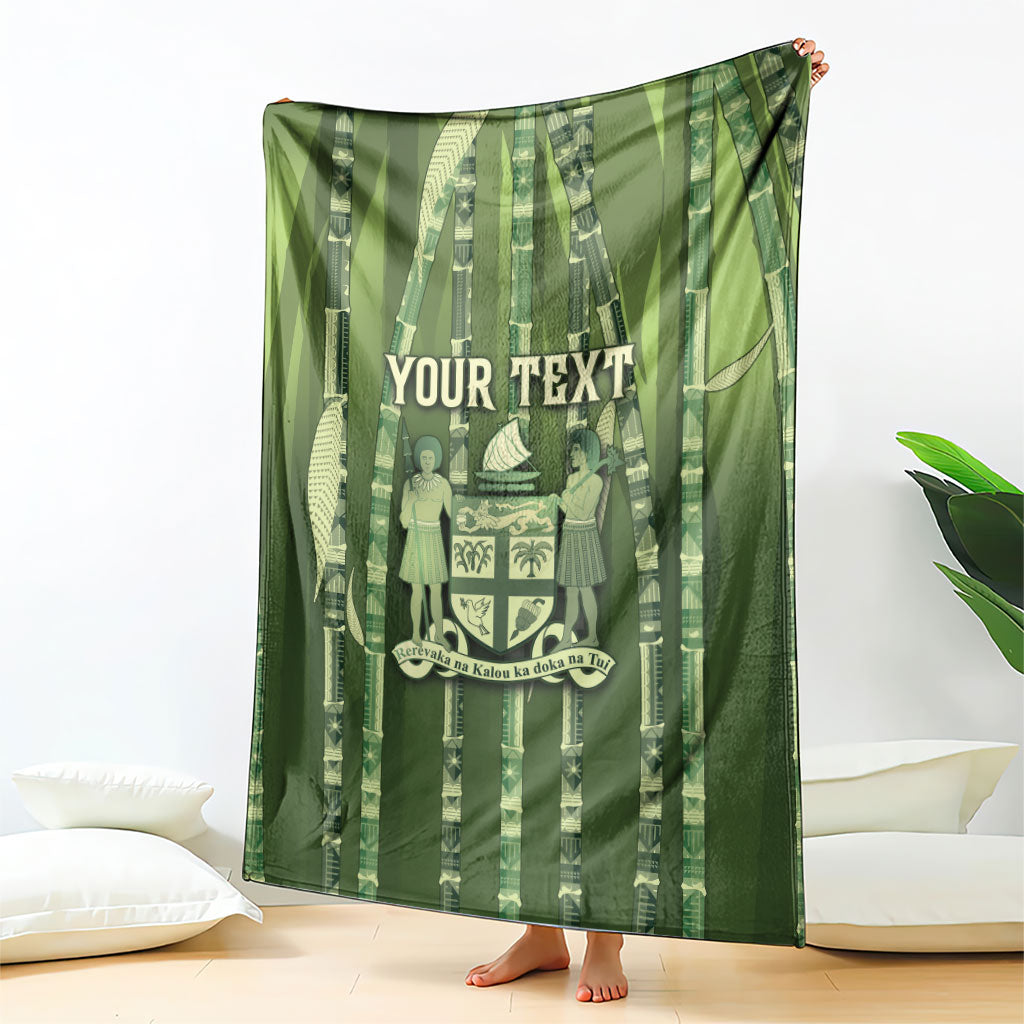 Personalised Fiji Language Week Sugarcane Masi Blanket Green Tapa Tribal Pattern