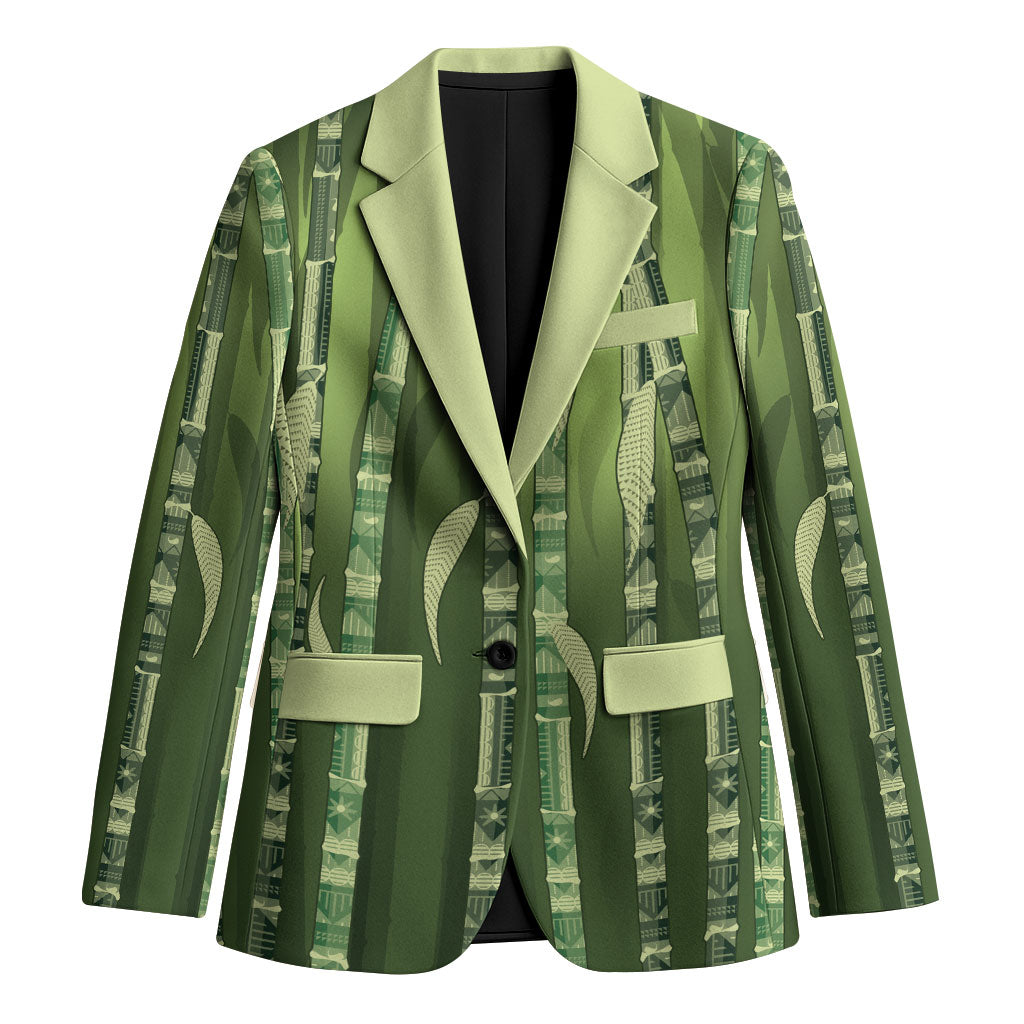 Personalised Fiji Language Week Sugarcane Masi Blazer Green Tapa Tribal Pattern