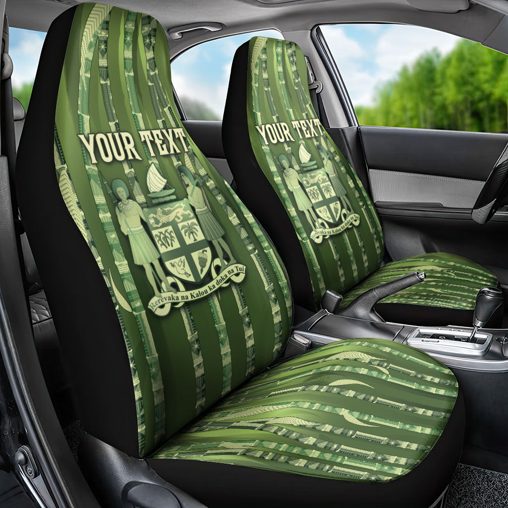 Personalised Fiji Language Week Sugarcane Masi Car Seat Cover Green Tapa Tribal Pattern