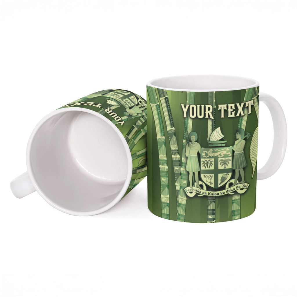 Personalised Fiji Language Week Sugarcane Masi Ceramic Mug Green Tapa Tribal Pattern