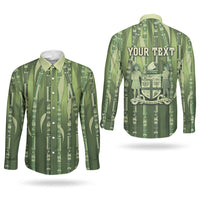 Personalised Fiji Language Week Sugarcane Masi Couples Matching Long Sleeve Bodycon Dress and Long Sleeve Button Shirt Green Tapa Tribal Pattern