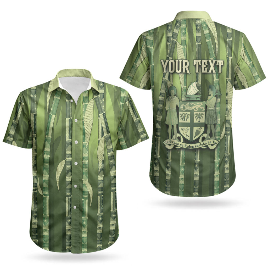 Personalised Fiji Language Week Sugarcane Masi Couples Matching Puletasi and Hawaiian Shirt Green Tapa Tribal Pattern