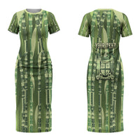 Personalised Fiji Language Week Sugarcane Masi Couples Matching Short Sleeve Bodycon Dress and Hawaiian Shirt Green Tapa Tribal Pattern